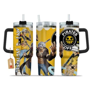Trafalgar D. Law Personalized Name Coffee 40oz Tumbler Cup With Handle Custom Anime