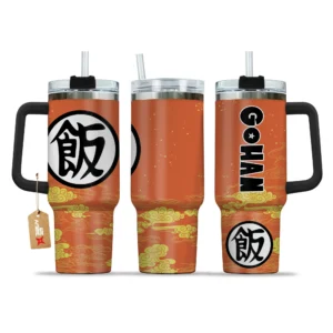 Gohan 40oz Travel Tumbler With Handle Custom Name Anime Accessories