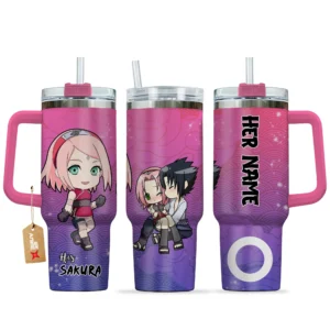 Sakura 40oz Travel Tumbler With Handle Personalized Her and His Valentines Collection