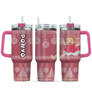 Ponyo 40oz Travel Tumbler With Handle Custom Anime Accessories