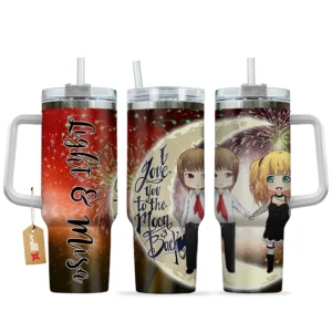 Light & Misa 40oz Travel Tumbler With Handle Personalized I Love You To The Moon And Back Collection