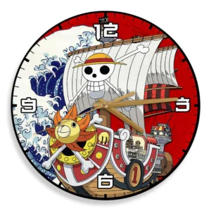 Thousand Sunny Ship Kanagawa Wave Red Sun Anime Wooden Wall Clock-Wexanime