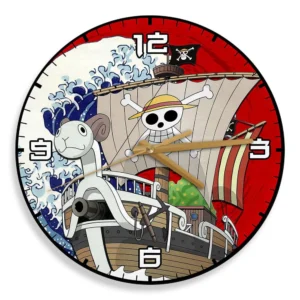 Going Merry Ship Kanagawa Wave Red Sun Anime Wooden Wall Clock-Wexanime