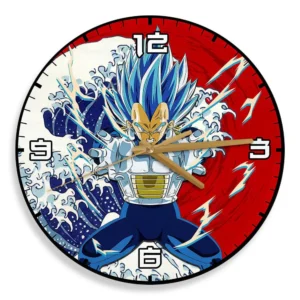 Vegeta Super Saiyan Blue Kanagawa Wave Red Sun Anime Wooden Wall Clock-Wexanime