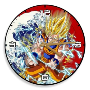 Goku Super Saiyan 2 Kanagawa Wave Red Sun Anime Wooden Wall Clock-Wexanime