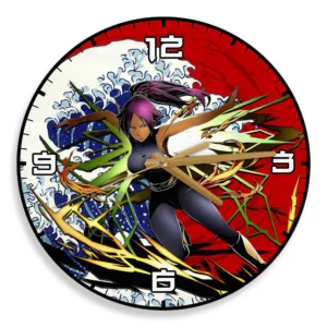 Yoruichi Shihouin Wooden Wall Clock Kanagawa Wave Red Sun Anime-Wexanime