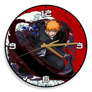 Ichigo Kurosaki Wooden Wall Clock Kanagawa Wave Red Sun Anime-Wexanime