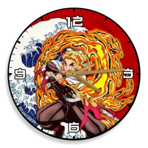 Kyojuro Rengoku Kanagawa Wave Red Sun Wooden Clock Anime Wall Clock-Wexanime