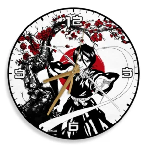 Rukia Kuchiki Wooden Wall Clock Anime Custom Japan Cherry Blossom