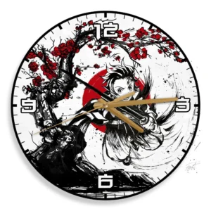 Tanjiro Wooden Wall Clock Anime Custom Japan Cherry Blossom-Wexanime