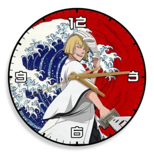 Shinji Hirako Wooden Wall Clock Kanagawa Wave Red Sun Anime-Wexanime