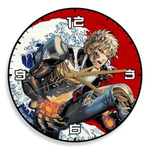 Genos Wooden Wall Clock Kanagawa Wave Red Sun Anime-Wexanime