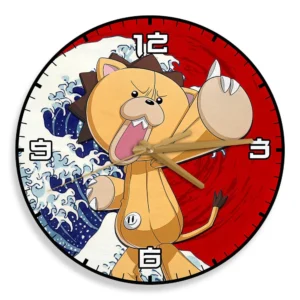 Kon Wooden Wall Clock Kanagawa Wave Red Sun Anime-Wexanime