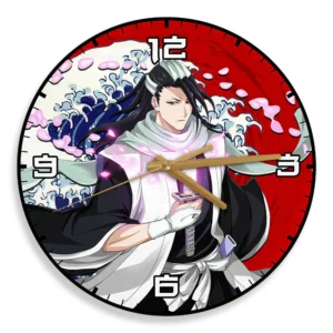 Byakuya Kuchiki Wooden Wall Clock Kanagawa Wave Red Sun Anime-Wexanime