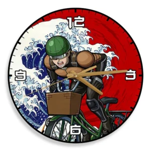 Mumen Rider Wooden Wall Clock Kanagawa Wave Red Sun Anime-Wexanime