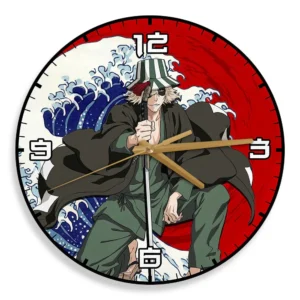 Kisuke Urahara Wooden Wall Clock Kanagawa Wave Red Sun Anime-Wexanime
