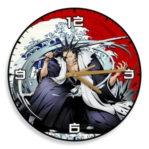Kenpachi Zaraki Wooden Wall Clock Kanagawa Wave Red Sun Anime-Wexanime