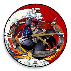 Abarai Renji Wooden Wall Clock Kanagawa Wave Red Sun Anime-Wexanime