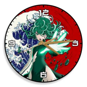 Tatsumaki Wooden Wall Clock Kanagawa Wave Red Sun Anime-Wexanime