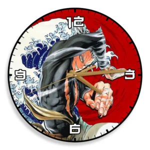 Garou Wooden Wall Clock Kanagawa Wave Red Sun Anime-Wexanime