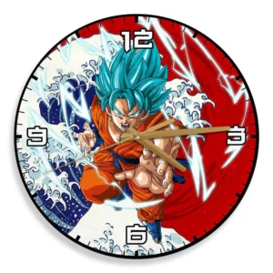 Goku Super Saiyan Blue Kanagawa Wave Red Sun Anime Wooden Wall Clock-Wexanime
