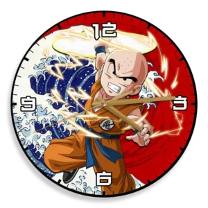 Krillin Kanagawa Wave Red Sun Anime Wooden Wall Clock-Wexanime