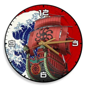 Perfume Yuda Ship Kanagawa Wave Red Sun Anime Wooden Wall Clock-Wexanime