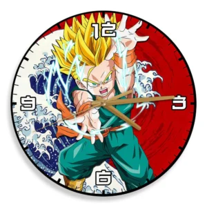 Trunks Kid Super Saiyan Kanagawa Wave Red Sun Anime Wooden Wall Clock-Wexanime