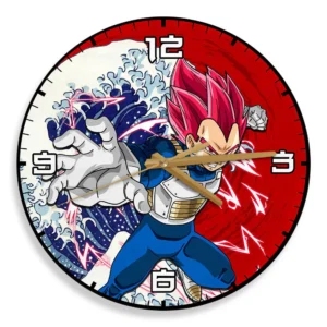 Vegeta Super Saiyan God Kanagawa Wave Red Sun Anime Wooden Wall Clock-Wexanime