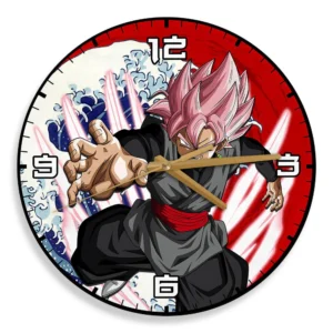 Goku Black Rose Kanagawa Wave Red Sun Anime Wooden Wall Clock-Wexanime