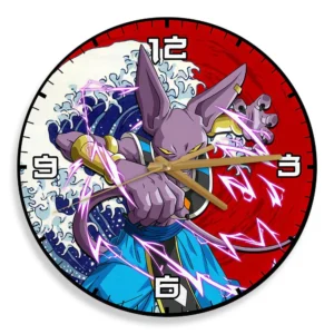 Beerus Kanagawa Wave Red Sun Anime Wooden Wall Clock-Wexanime