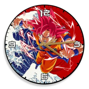 Goku Super Saiyan God Kanagawa Wave Red Sun Anime Wooden Wall Clock-Wexanime