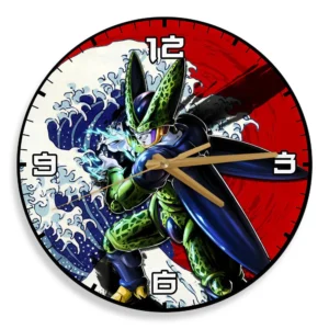 Perfect Cell Kanagawa Wave Red Sun Anime Wooden Wall Clock-Wexanime