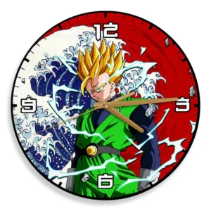Gohan Adult Super Saiyan 2 Kanagawa Wave Red Sun Anime Wooden Wall Clock-Wexanime