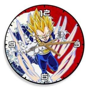 Vegeta Super Saiyan 2 Kanagawa Wave Red Sun Anime Wooden Wall Clock-Wexanime