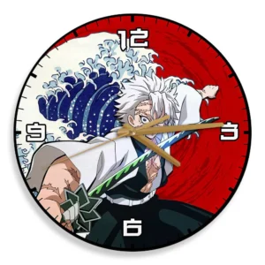 Sanemi Shinazugawa Kanagawa Wave Red Sun Wooden Clock Anime Wall Clock-Wexanime
