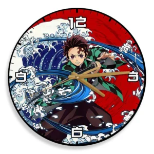 Tanjiro Kamado Kanagawa Wave Red Sun Wooden Clock Anime Wall Clock-Wexanime
