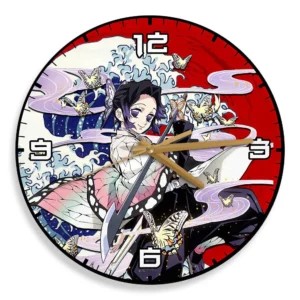 Shinobu Kocho Kanagawa Wave Red Sun Wooden Clock Anime Wall Clock-Wexanime