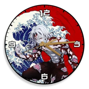 Muzan Kibutsuji Kanagawa Wave Red Sun Wooden Clock Anime Wall Clock-Wexanime