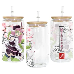 Glass Can 16oz Anime Water Bottle Mitsuri Kanroji Personalized Name