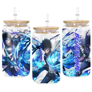 Glass Can 16oz Anime Water Bottle Dabi (Blueflame) Personalized Name