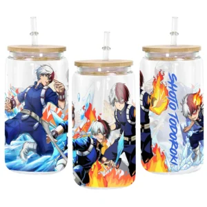 Shoto Todoroki Anime Glass Can 16oz Custom Personalized Water Bottle