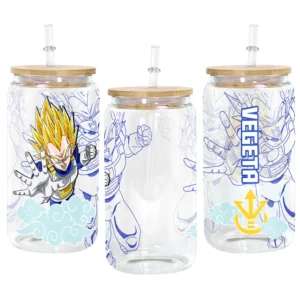 Vegeta Super Saiyan 2 Anime Glass Can 16oz Custom Personalized Water Bottle