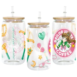 Sailor Jupiter Makoto Kino Anime Glass Can 16oz Custom Personalized Water Bottle