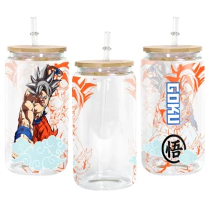 Goku Ultra Instinct Anime Glass Can 16oz Custom Personalized Water Bottle