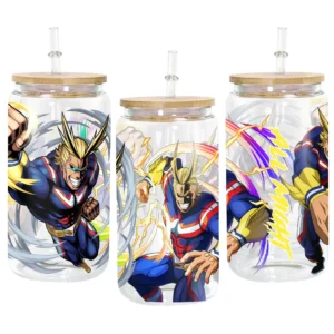 Glass Can 16oz Anime Water Bottle Toshinori Yagi Personalized Name