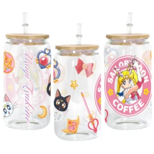 Sailor Moon Usagi Tsukino Anime Glass Can 16oz Custom Personalized Water Bottle