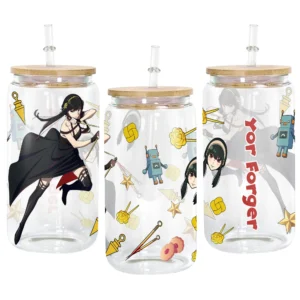 Yor Forger Anime Glass Can 16oz Custom Personalized Water Bottle