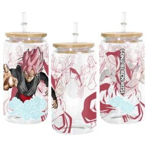 Goku Black Rose Anime Glass Can 16oz Custom Personalized Water Bottle