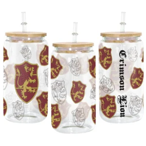 Crimson Lion Glass Can 16oz Anime Personalized Name